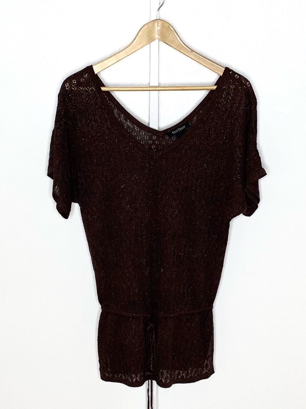 White House Black Market | Metallic Brown Open-Knit Short-Sleeve Sweater Sz Sm